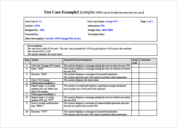 test cases template