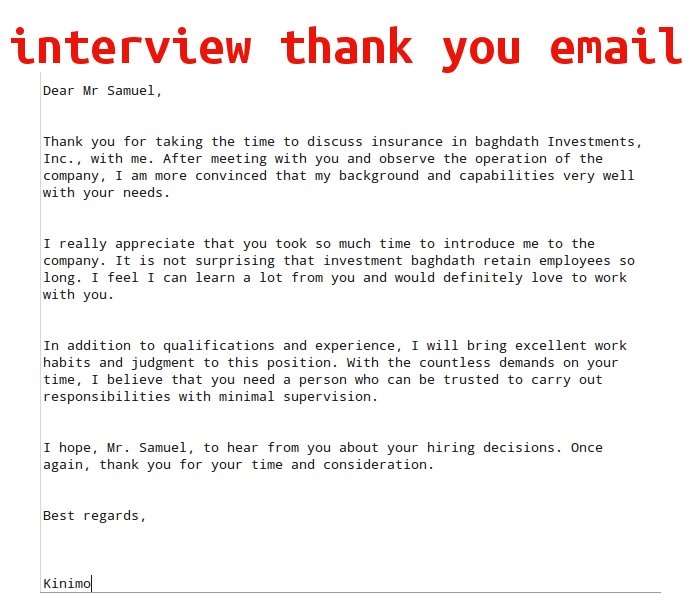 thank you email for interview