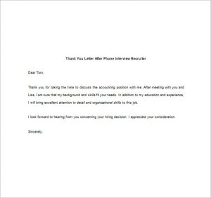 thank you interview thank you letter after phone interview recruiter