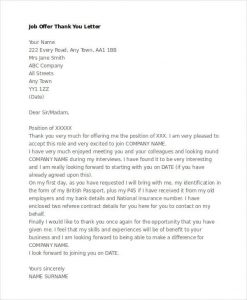 thank you letter for job offer new job offer thank you letter template