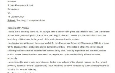 thank you letter for job offer teaching job offer thank you letter template