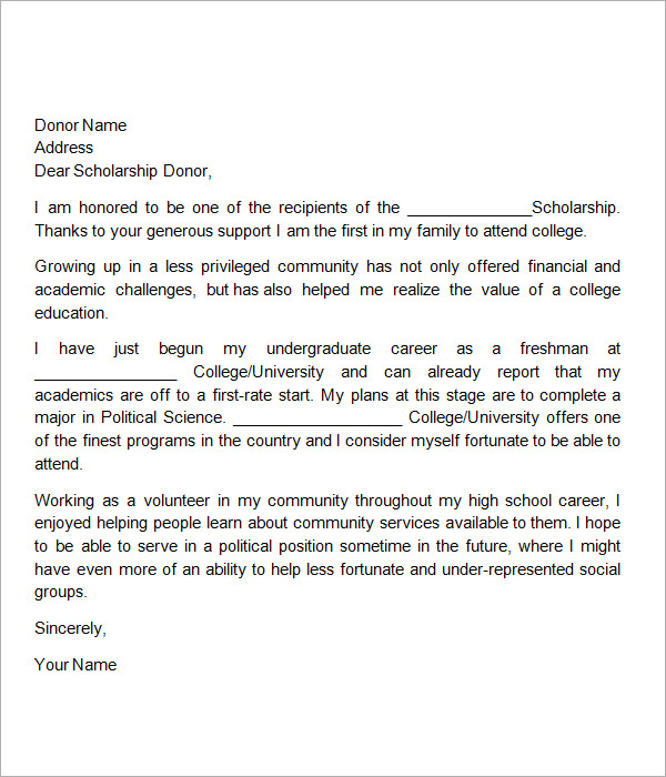 thank you letter for scholarship