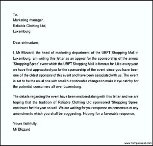 thank you letter for sponsorship sponsorship appeal letter