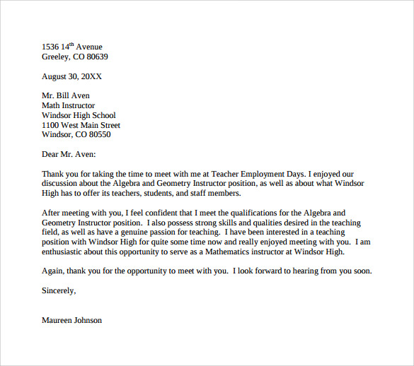 thank you letter for teacher