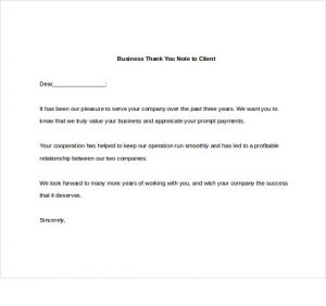 thank you letter to client for giving business business thank you note to client