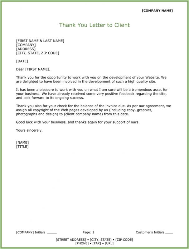thank you letter to client for giving business
