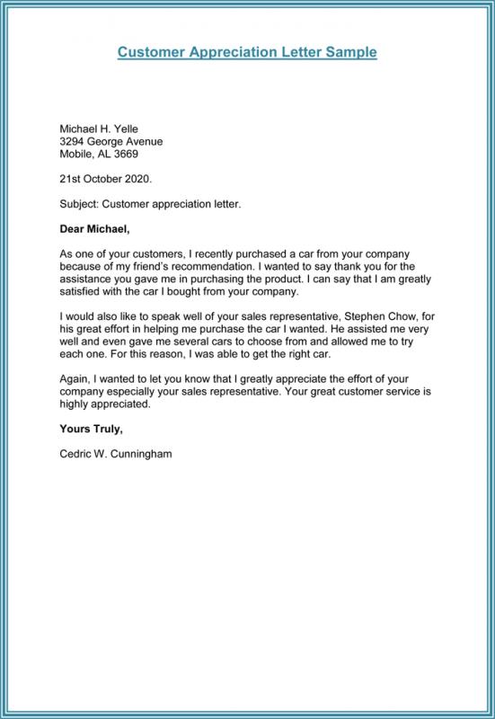 thank you letter to customer