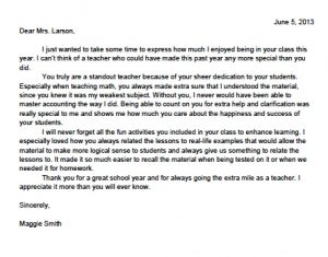thank you letter to teacher teacher appreciation thank you letter