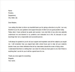 thank you letter to teacher thank you letter to teacher format