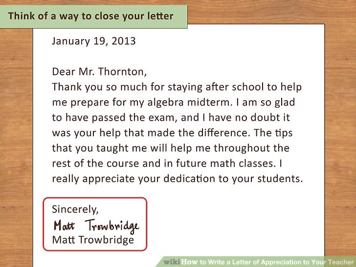 thank you letters to teachers