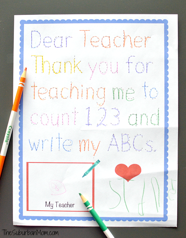 thank you note to preschool teacher
