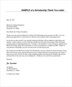 thank you scholarship letter scholarship thank you letter sample