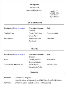 theater resume template acting resume template image