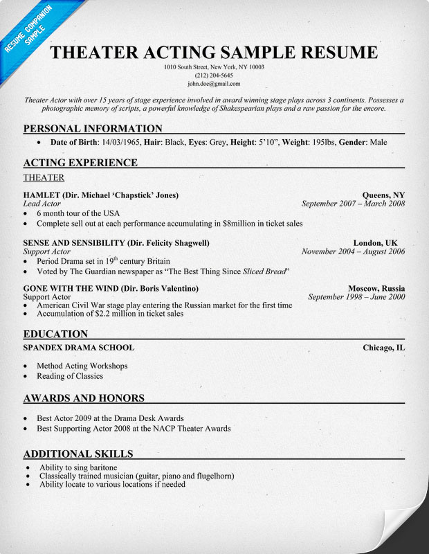 theater resume template