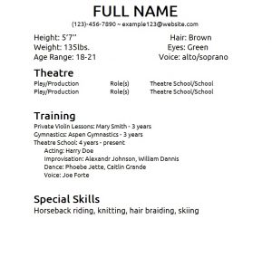 theater resume template theater resume