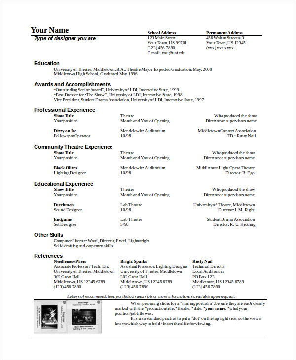 theater resume template
