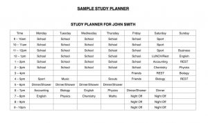 time schedules templates study planner