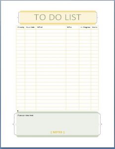 to do list template word perosnal tasks todo