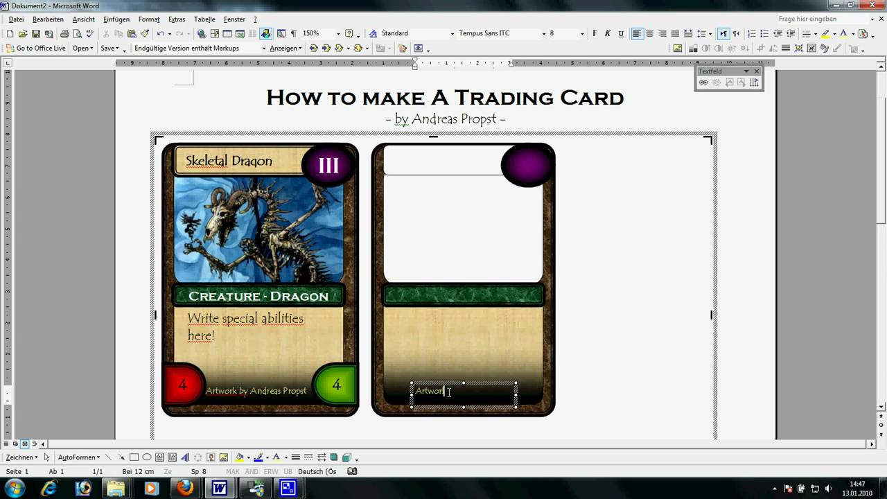 trading card template word