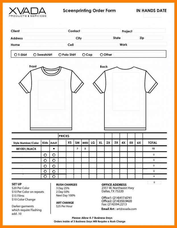 tshirt order form template