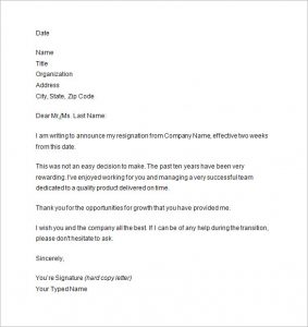 two weeks notice letter sample two weeks notice letter example