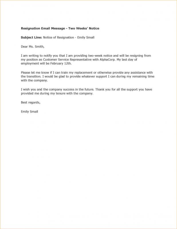 two weeks resignation letter