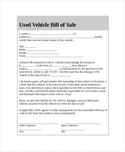 used car bill of sale template printable used car bill of sale