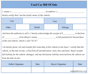 used car bill of sale template used car bill of sale form