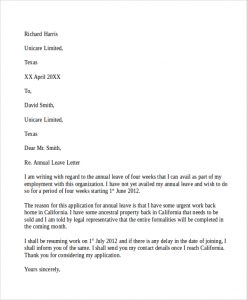 vacation request letter yearly vacation request letter