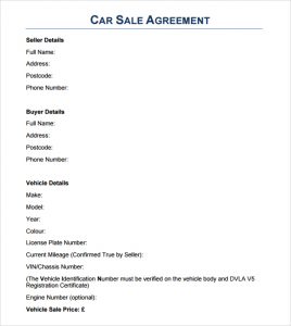 vehicle bill of sale template word sales agreement image
