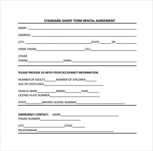 vehicle lease agreement standard short term rental agreement