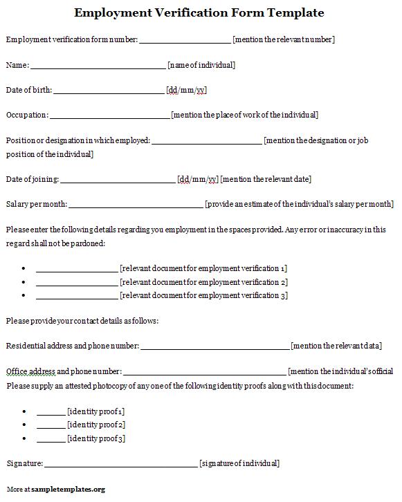 verification of employment form template