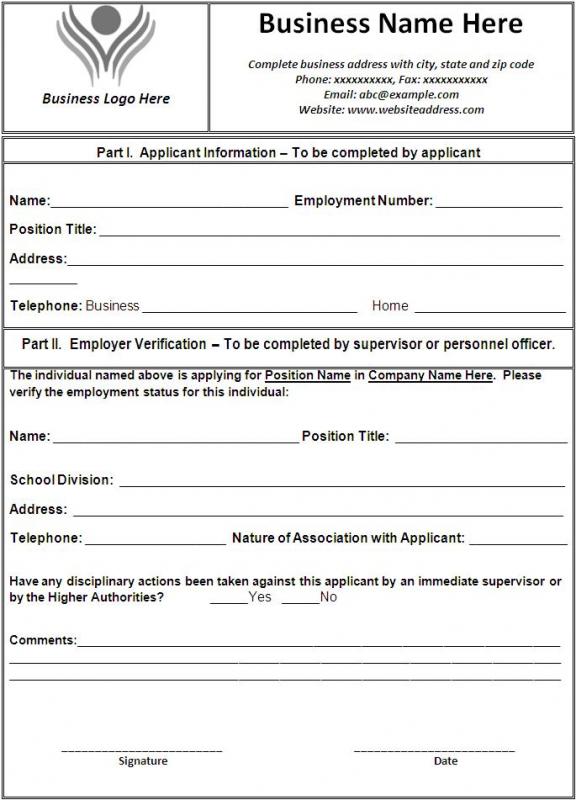 verification of employment form template