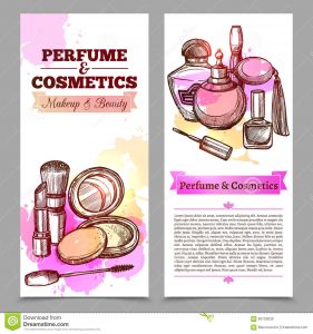 vertical banner design perfume cosmetics vertical banners like advertising booklet text hand drawn elements isolated vector illustration