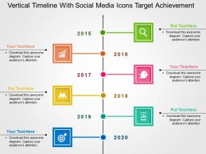 vertical timeline template vertical timeline with social media icons target achievement flat powerpoint design slide