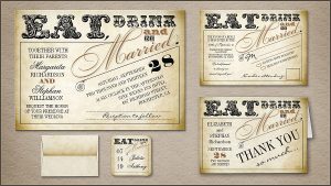vintage postcard template eat drink and be married wedding