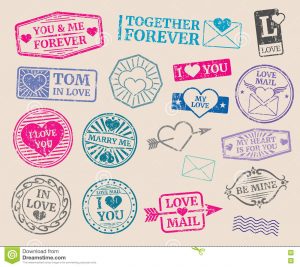 vintage postcard template vintage postage stamps vector set romantic date love valentines day collection seal text marry me i you