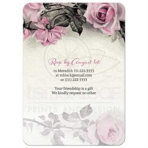 vintage thank you cards roundedrectangle pink grey silver roses birthday invitation back qm ub