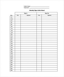 visitor sign in sheet classroom monthly sign out sheet