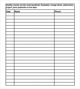 visitors signing in sheet snack sign up sheet template