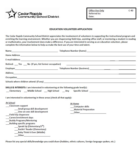 volunteer application form