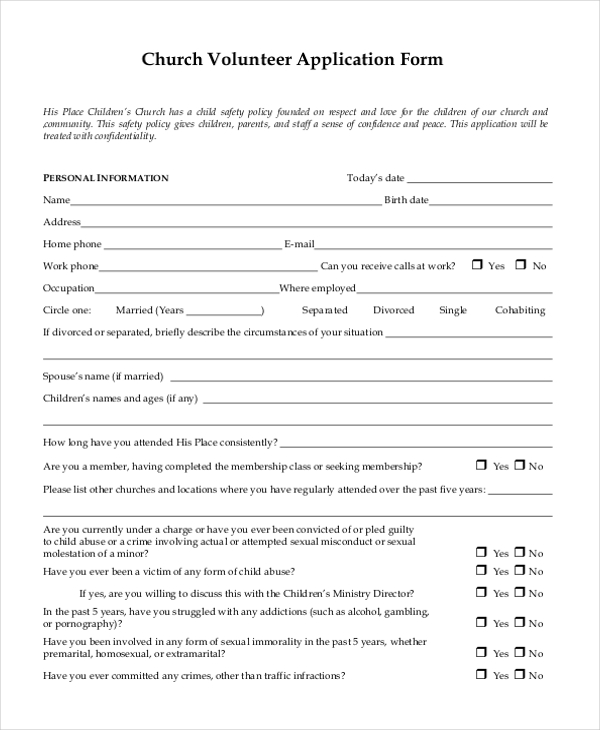 volunteer application form