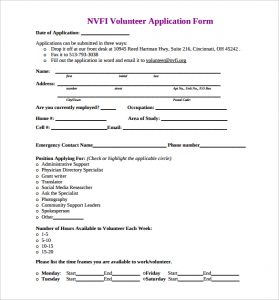 volunteer forms template nvfi volunteer application form template