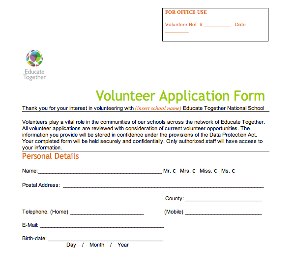 volunteer forms template