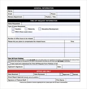 volunteer forms templates time off request form free download