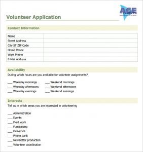 volunteer forms templates volunteer application