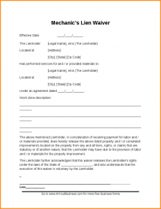 waiver form template lien release template sample mechanics lien waiver contract