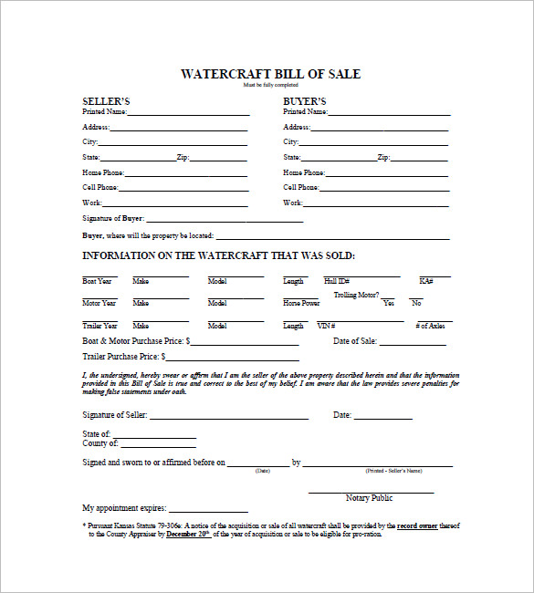 watercraft bill of sale