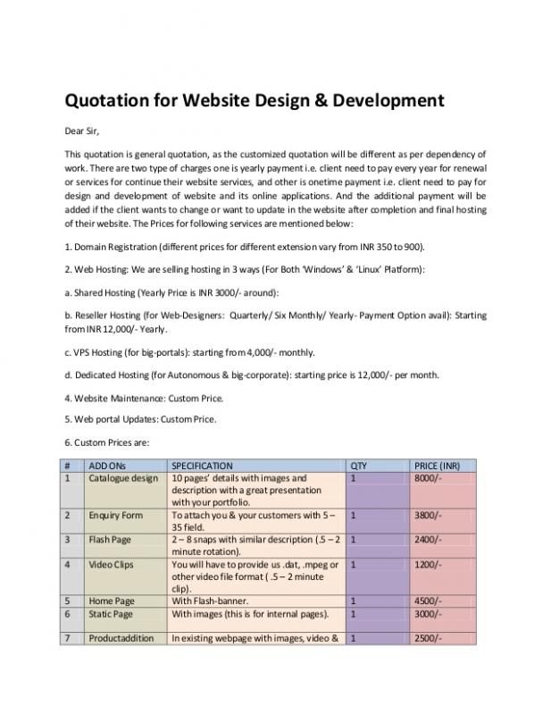 website design quotations