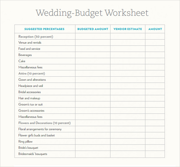 wedding budget worksheet